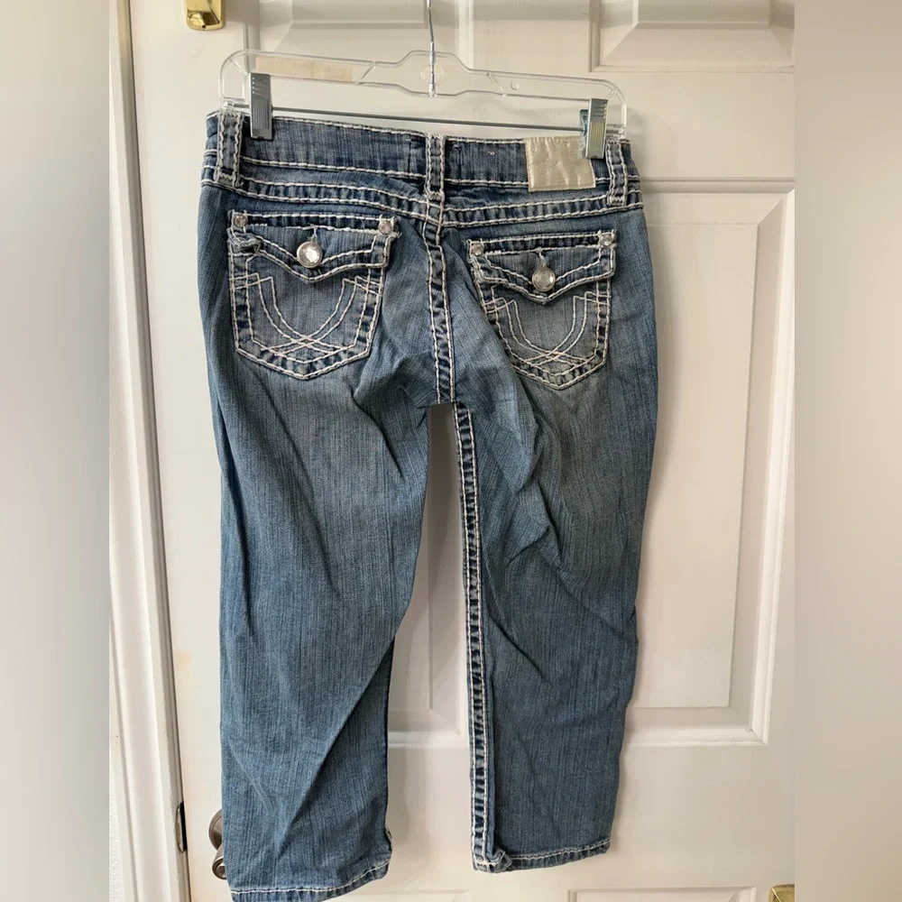 Women's Blue Cropped Embellished Jeans - Picture 2 of 2